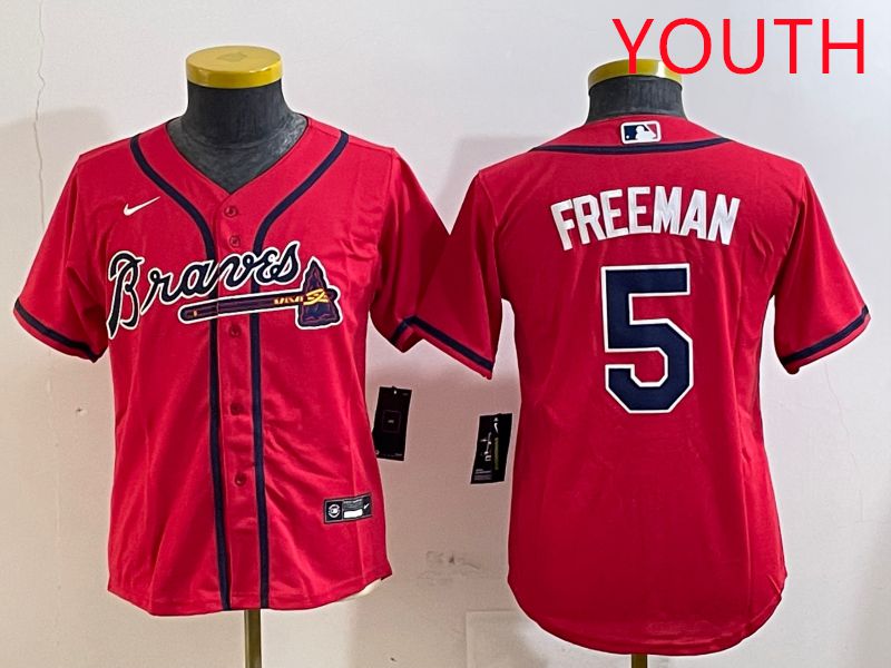 Youth Atlanta Braves 5 Freeman Red Game 2025 Nike MLB Jersey style 1